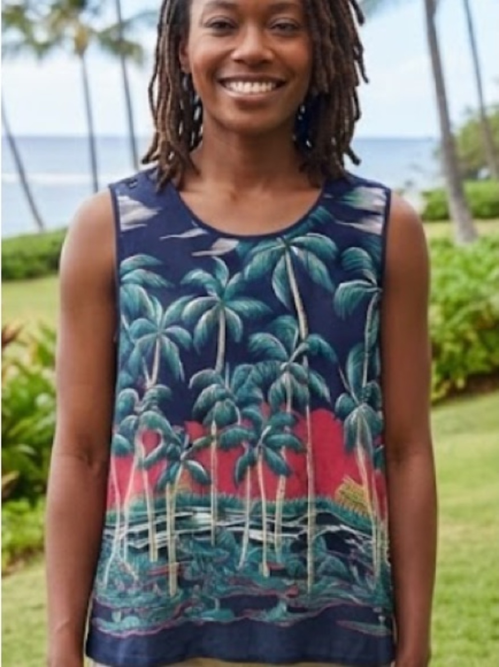 NWOT Reyn Spooner RARE Limited Issue "Tahiti by the Sea" Button Tank Top| Size L